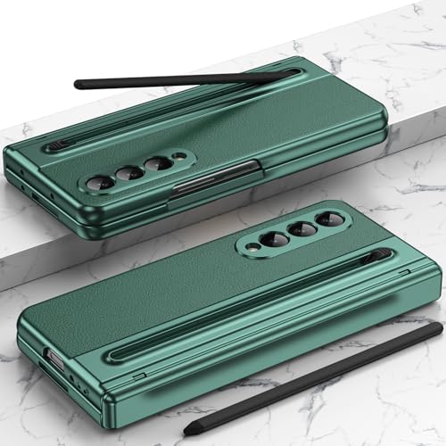 per Custodia Galaxy Z Fold4 Samsung con Protezione Cerniera + Pellicola Protettiva per Schermo per Telefono Z con Supporto per S Pen-Verde pelle