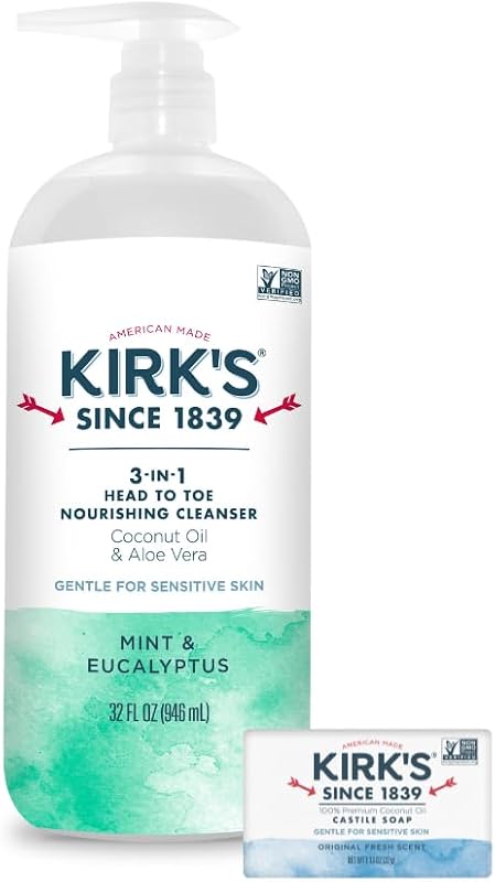 Kirk's Limpador 3 em 1 de Hortelã e Eucalipto com Óleo de Coco e Aloe Vera, 946 mL
