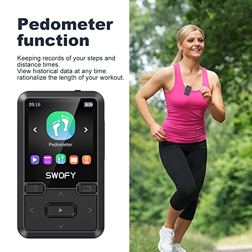 32Gb Clip Mp3 Player With Bluetooth 5.0, Mini Portable Wearable Mp3 Player With Fm Radio Recording, Music Mp3 Player For Kids With Pedometer Mp3 And Mp4 Player, Max 128Gb Tf Card (Black). #TOP3