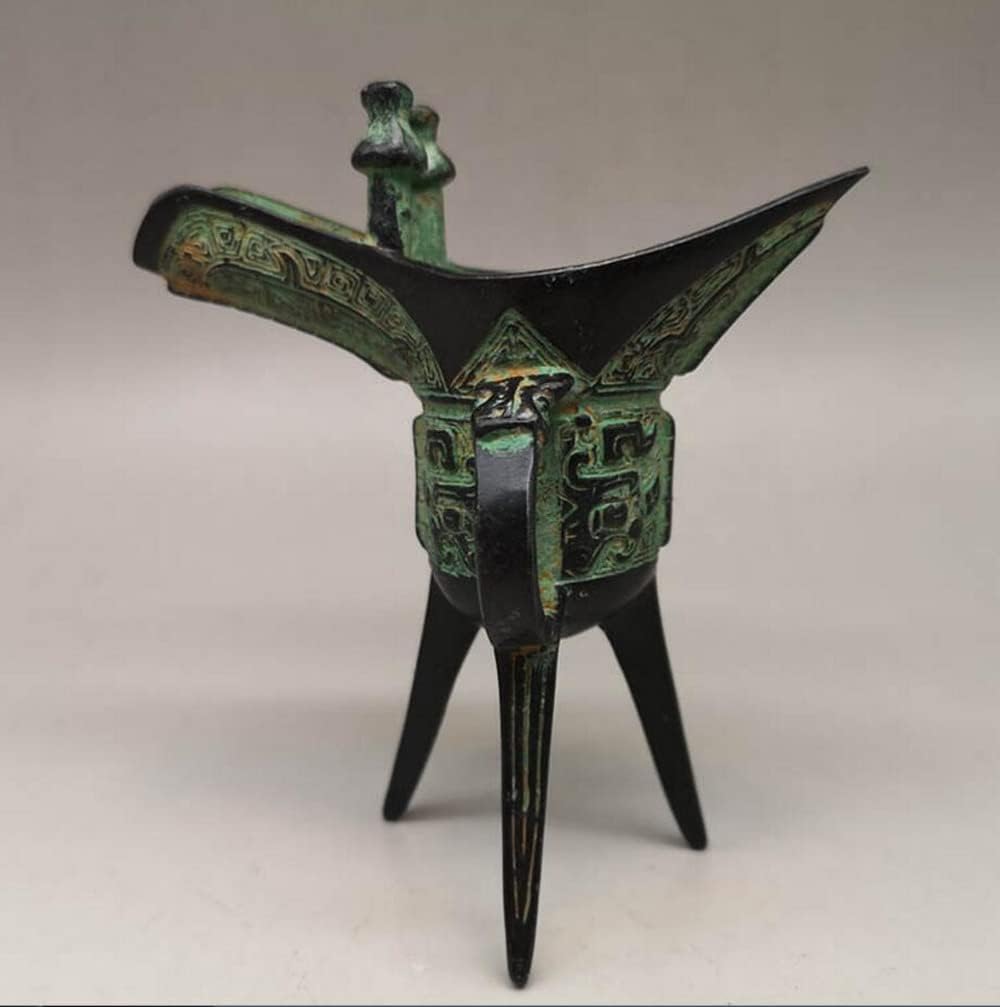 XIALON 11cm Chinese Traditions Old Bronze Wine Cup Decorated Antique Tripod Cup Crafts