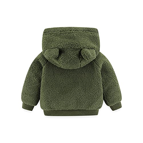 Newborn Infant Baby Boys Girls Cartoon Fleece Hooded Jacket Coat With Ears Warm Outwear Coat Zipper Up (9-12M, Green) #TOP4