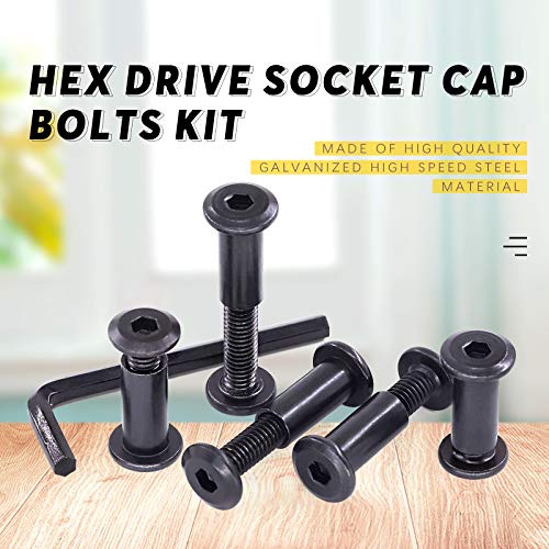Swpeet 120Pcs M6X16Mm/20Mm/25Mm/30Mm/35Mm Carbon Steel Black Hex Drive Socket Cap Bolts Barrel Nuts Kit With 1Pcs Allen Wrench, Screw Post Fit For Furniture Countsunk Belt Buckle Leather Binding Bolts #TOP4