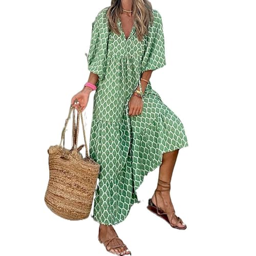 Robe longue d'été à manches bouffantes et motif floral bohème romantique