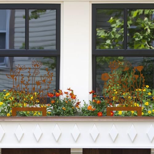 nplaseta 2 Stück Gartenstecker Rost Blumenstecker, Gartendeko Rost Deko Garte Frühlingsdeko Blumenstecker, Gartenstecker Frühlings Dekos für Garten Terrasse Balkon Blumentopf