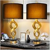 Sculptural Table Lamp Set of 2 for Bedroom, 26” Gold Leaf Farmhouse Bedside Lamps for Living Room, Pull Chains Switch Rustic Nightstand Lamp Marble Base with USB for Home Room Decor (Bulbs Included)