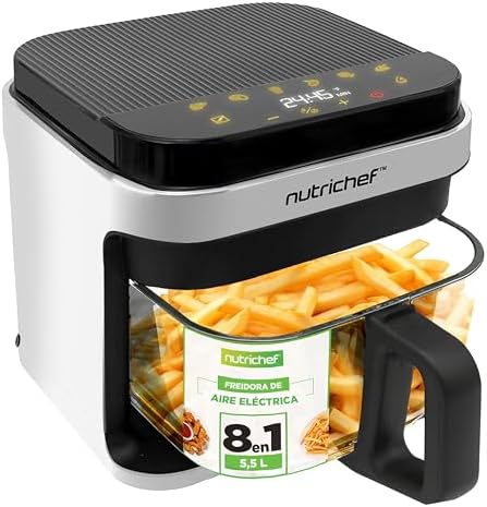 NutriChef Air Fryer 5.8L - 8 Programs in 1 Transparent Container,...