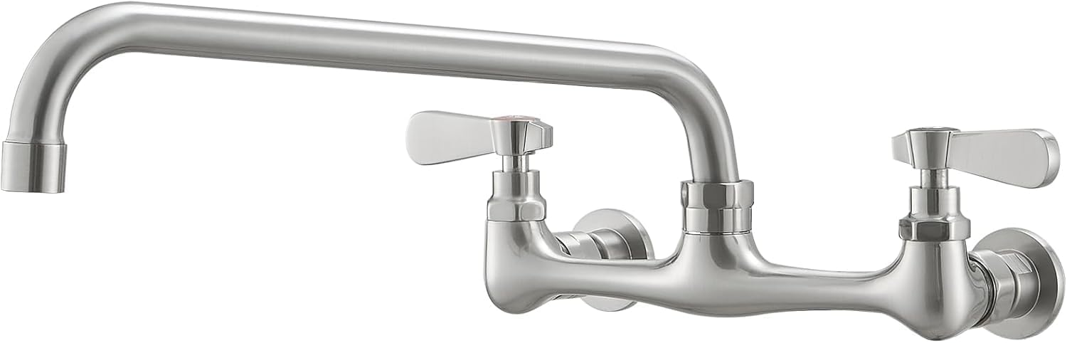 BWE Wall Mount Kitchen Faucets,8" Center Kitchen Sink Faucet with 10 Inch Swivel Spout,Two Handle Commercial Sink Faucet Mixer Tap,Brushed Nickel