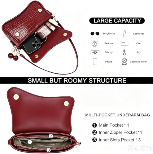 Image of PU Leather Tote Bag for Women with 2 Removable Straps and Zipper Closure