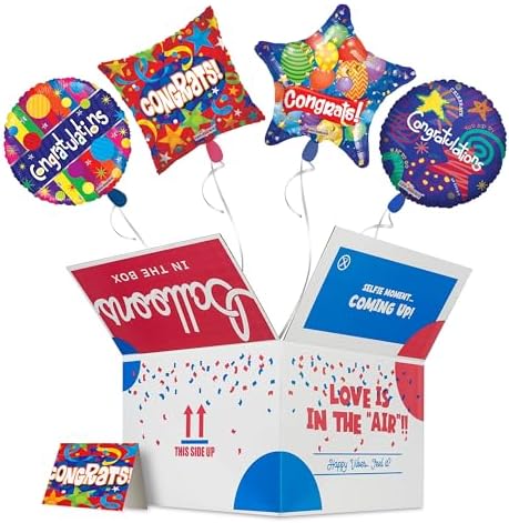 Inflated Congratulations Balloons Surprise Box (4) Congratulations Gifts For Women – Shipped Helium Foil Balloons Bouquet & Congratulations Card, New Gift Ideas For Graduation Gifts & Engagement Gifts