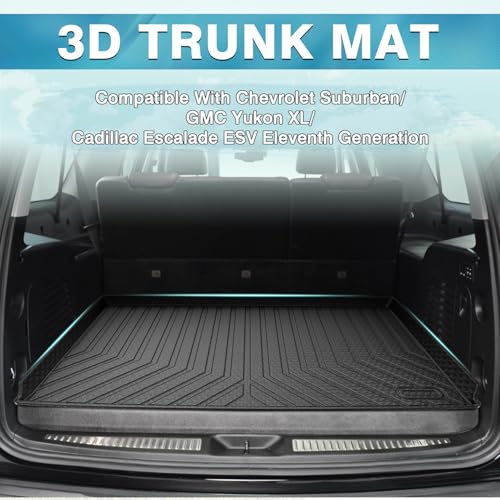 Image of Mixsuper Custom Fit Cargo Liner for Chevrolet Suburban /GMC Yukon XL /Cadillac Escalade ESV 2015-2020, All Weather Cargo Mat Rear Trunk Liner Behind The 3rd Row Seats Black