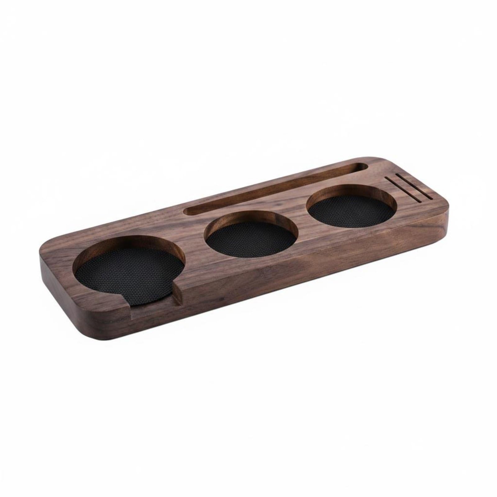Solid Wood Walnut Tamper Station Multi-Slot Design Coffee Tamping Stand Stable Base Wooden Espresso Station Space-Saving for Baristas, Home Cafe, Kitchen Counter, 51-53mm, Black Walnut-image-6