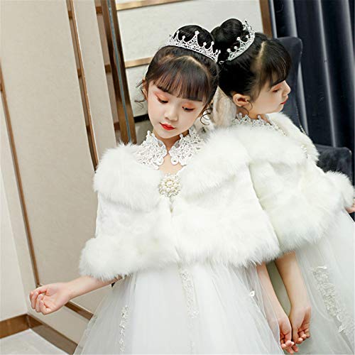 Princess Hooded Cape Cloaks Children Dress Princess Dress Flower Girl Wedding Dress Coat Shawl Thick Warm Woolen Shawl for Girls Birthday Cosplay (Color : White Size : 100cm) (White 130cm)3