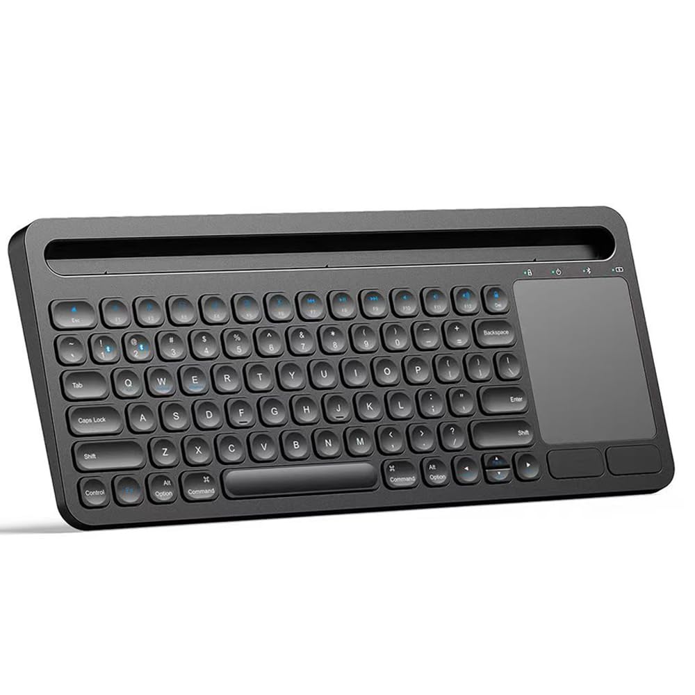 Wireless Bluetooth Keyboard for Windows, iOS, Android, Computer, Laptop, Smartphone - Multi-Functional with Built-in Cradle,for Laptops/Desktops/Tablets,Touchpad