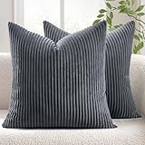 MIULEE Winter Pack of 2 Corduroy Soft Soild Decorative Square Throw Pillow Covers Set Cushion Cases Pillowcases for Sofa Bedroom Car 20 x 20 Inch 50 x 50 Cm Grey
