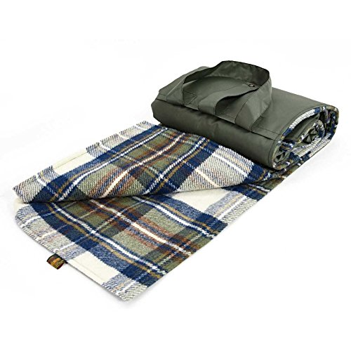 Tweedmill Eventer Pure New Wool Picnic Blanket - Dress Stewart Tartan - Muted Blue/Olive
