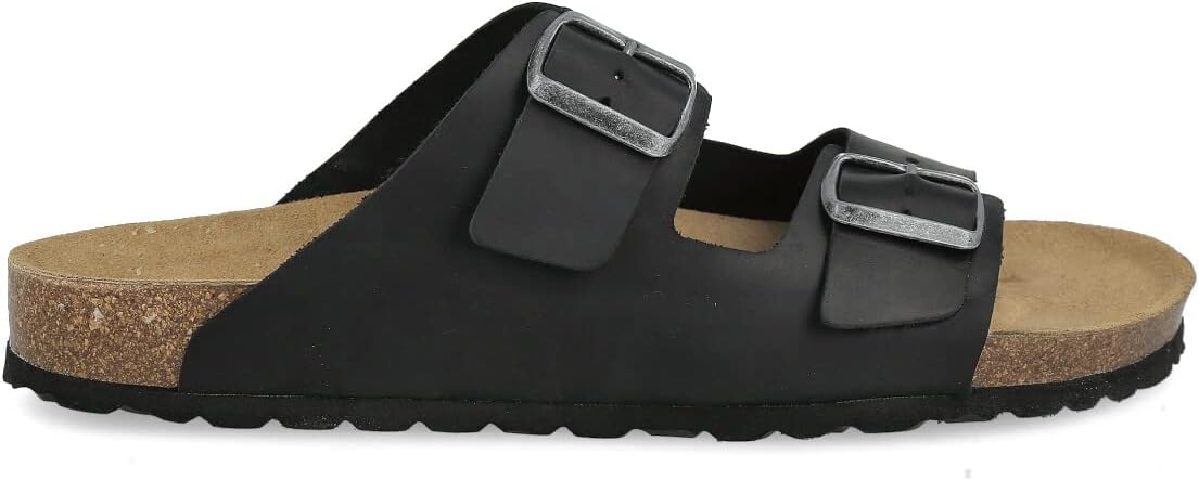 Zwarte leren sandalen met bandjes | Platte sandalen | field | field