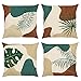 Bonhause Fundas de Cojín Hojas Tropicales 45x45cm Funda de Almohada Boho Abstracto Poliéster Lino Cojines Decorativos para Sofá Cama Hogar Exterior Juego de 4
