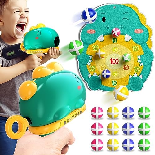 Dinosaurier Dartscheibe Schießspielzeug, Wurfspiel für Kinder 3 4 5 Jahre | Indoor Outdoor Garten Spielzeug Jungen Mädchen 3 4 5 Jahre alt, Partyspiel mit Spielzeug-Katapult & Kleb