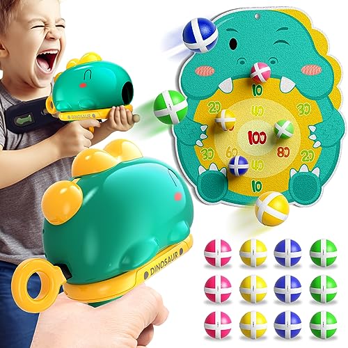 Doloowee Dinosaurier Dartscheibe Schießspielzeug, Wurfspiel Spielzeugpistolen mit Zielscheibe, 12 Klebrigen Bällen, Indoor Outdoor Garten Spielzeug Jungen Mädchen 3 4 5 Jahre alt (Grün)