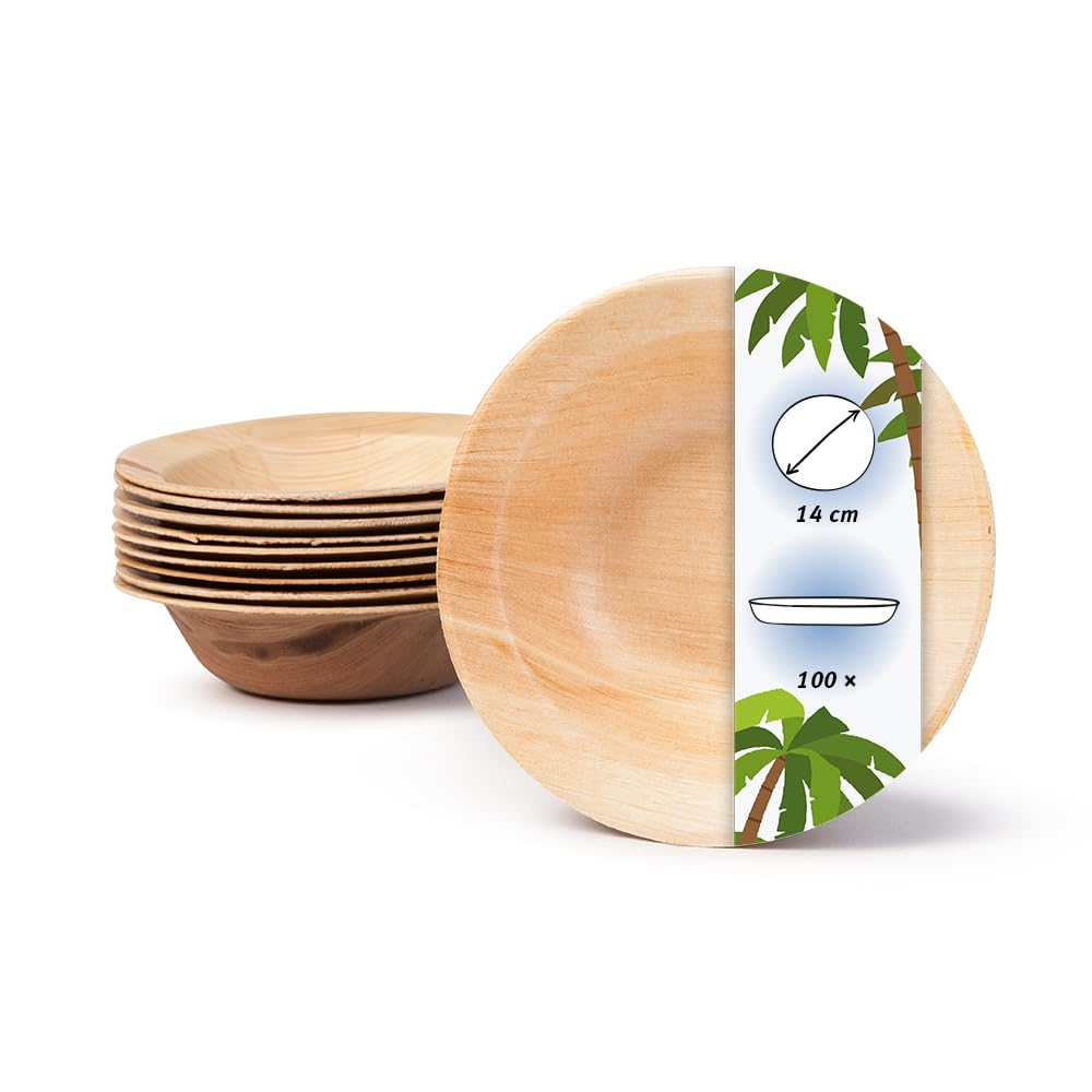 Palmware Plato de sopa profunda I profundo 23 cm 100 piezas platos vajilla de hojas de palma Ensaladera de pasta I vajillas desechables compostable biodegradable