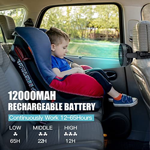 Portable Stroller Fan, Use As Power Bank, 65H 12000Mah Battery Operated Fan Flexible Tripod Baby Car Seat Fan, Personal Mini Handheld/Desk/Small Clip On Fans For Stroller, Carseat, Beach, Bed, Camping #TOP2