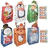 MaiyeSonn 24pcs Christmas Treat Bag, Xmas Paper Goodie Bags for Kids, Christmas Candy Bags with Stickers, Holiday Gift Goody Bags for Classrooms, Holiday Party Favor Bags for Office (8.6 *5.1 *3.1 In)