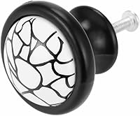 Vista 6 de 6 pomos de cerámica para puerta, manija de cajón de armario Shabby Chic, manija de armario blanco + negro, distancia del agujero A: 5.039 in