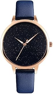 TONSHEN Womens Quartz Watch Fashion Analog Watches Watch Unique Star Dial Dress Watch Gold Case with Leather Strap