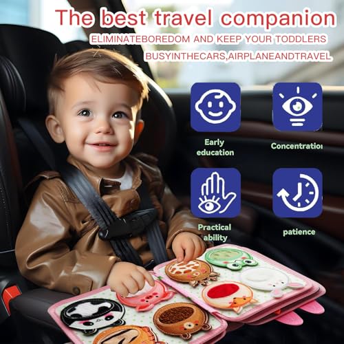 Image of Busy Book for Toddlers 1-3 Years Old, Quiet Busy Board, Suitable for 1-Year-Olds, Montessori Toy, Birthday Gift for 1-Year-Old Boys and Girls, Felt Activity Book, Baby Travel Toy