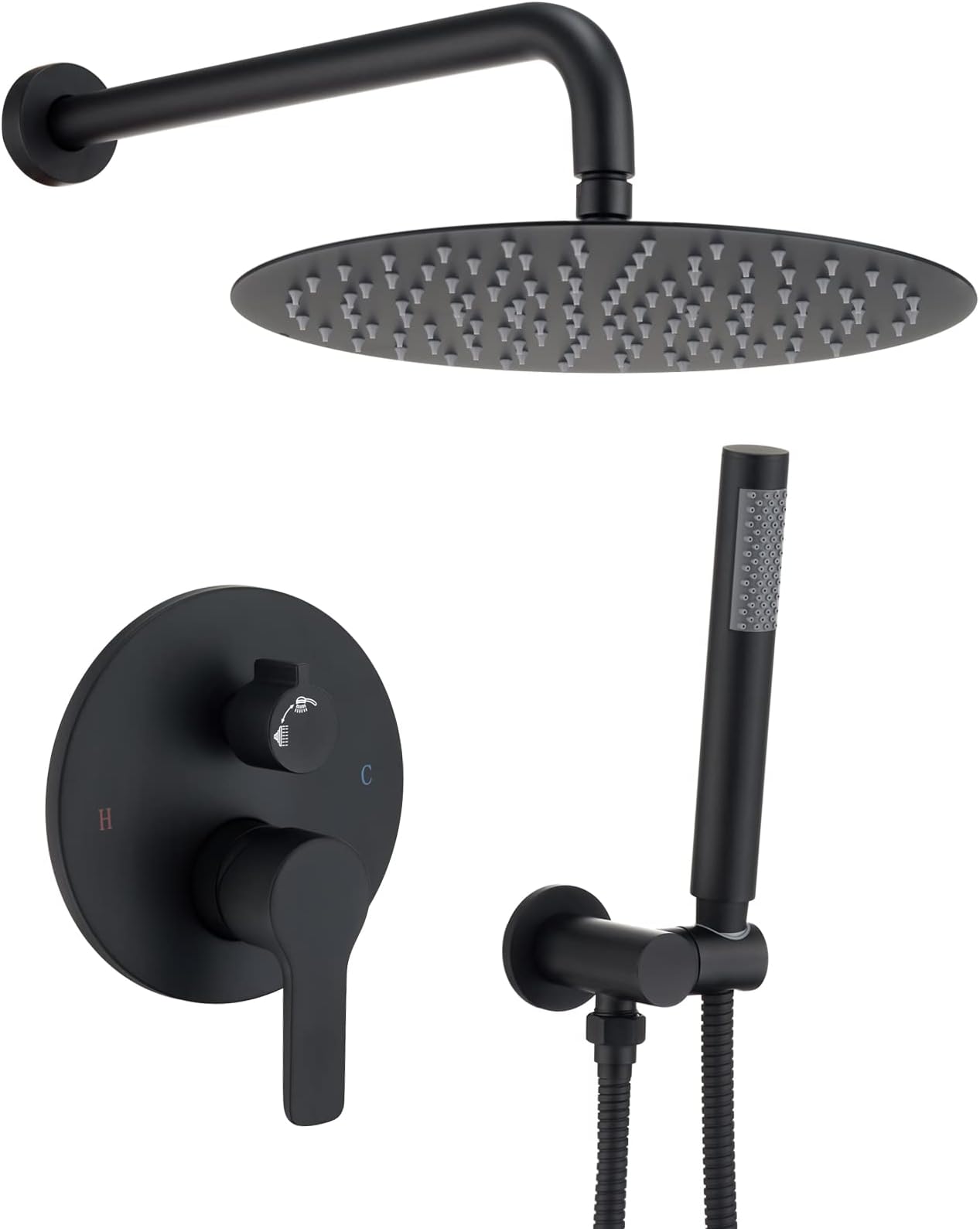 Iriber Matte black Shower System Wall Mounted Shower Faucet Mixer Set with 10 Inches Rain Shower head and Handheld, Bathroom Shower Trim Kit Contain Pressure Balance Valve