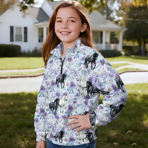 Image of AmzPrint Girls Graphic Quarter Zip Coat Long Sleeve Lightweight Oversized Athletic Running Hoodies For Kids Teen Girls