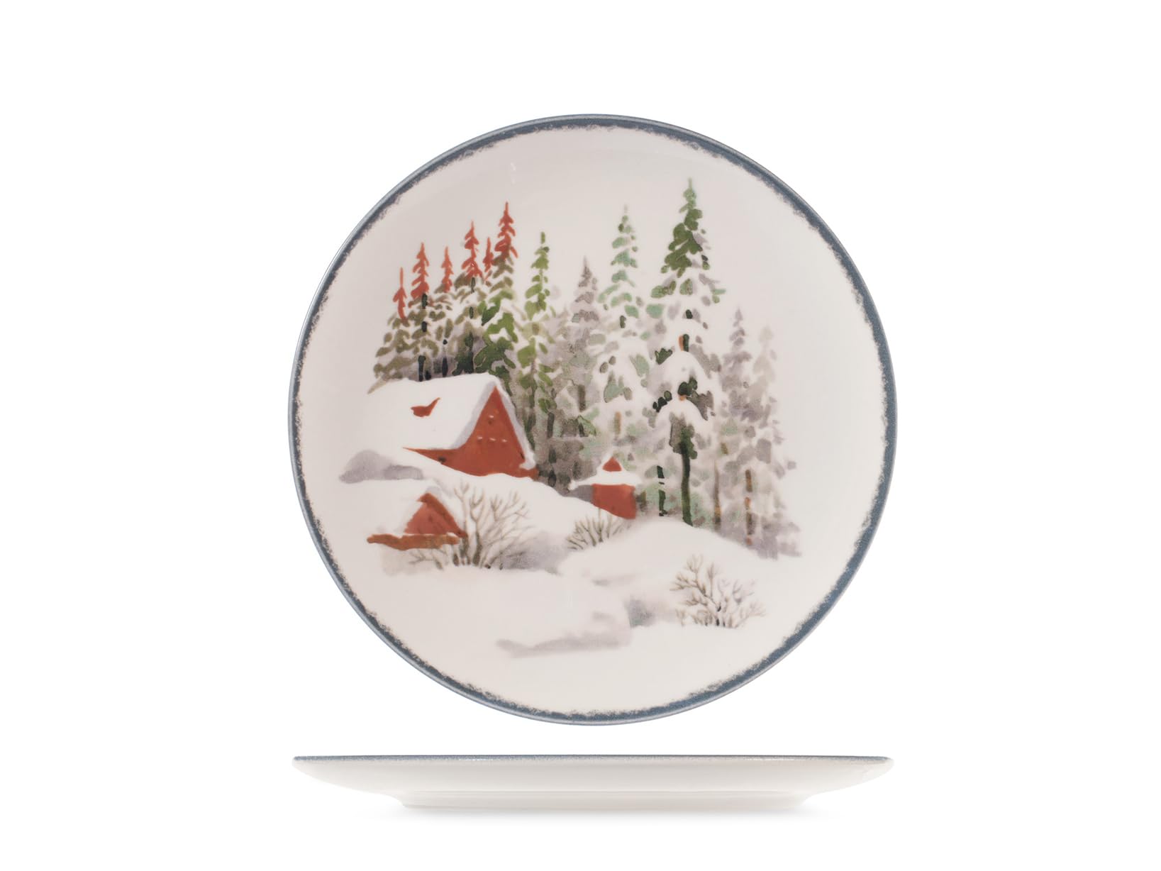 H&H Service de Table Noël 18 Pièces Symphony en Grès - Assiettes Plates, Creuses et à Dessert - Décorations Hivernales Élégantes avec Baies et Animaux, Idéal pour Noël et Fêtes de Fin d'Année