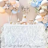 BTF Home Luxury Organza Mesh Table Skirt Draping Floating Romance - Perfect for Bridal Showers, Birthday Weddings - Clear Flowing Decoration for a Wonderful Main Cake Table (White-6ft, 72' L×30' H)