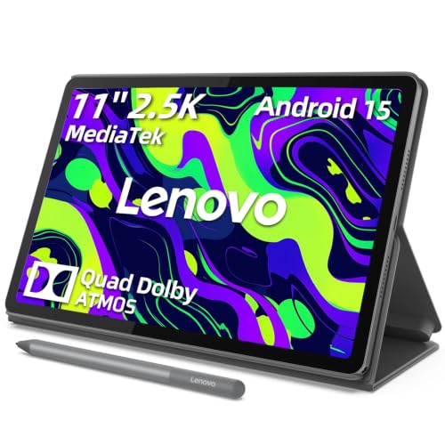 Image of Lenovo 11 inch 2.5K Tablet for Students, 90Hz IPS Touchscreen, MediaTek Dimensity, 4GB RAM, 384GB (UFS+SD) Storage, Android 15, Dolby Atmos Speakers, Up to 12Hr Battery, Included Stylus Pen & Folio Case