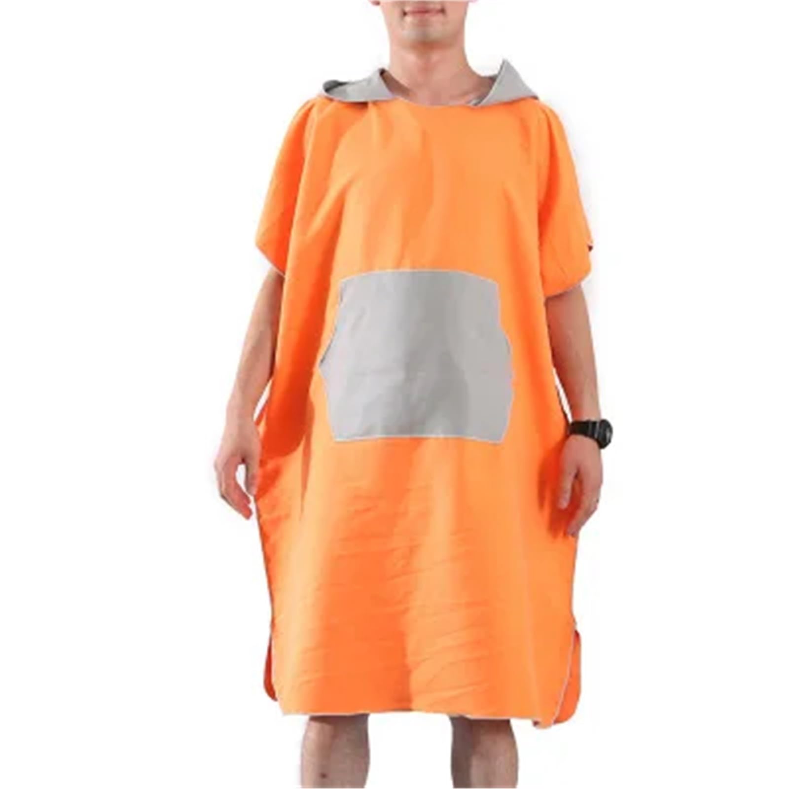 Schnelltrocknendes Strandtuch aus Mikrofaser mit Kapuze, Wickelmantel, Strandkleidung, Poncho, Surf, for Schwimmen im Freien, for Männer und Frauen, Bademantel, Badeanzug(Orange)
