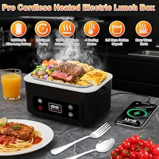 Heated Lunch Box,Electric Lunch Box,Pro 24000mah,Lunch Box Battery Powered, 5.5 Cups Portable Food Heater-3D-5 Side Heating-Intelligent Temperature Control,Suitable For Trucks,Offices(Black/White)