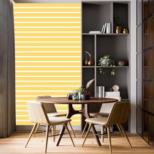 Image of DWELLSINDIA Yellow Horizontal Striped Wallpaper for Wall Decor | Self Adhesive Peel & Stick, Thick Textured Premium Paper | Waterproof, Scratch Resistant Laminated | Bedroom & Living Room | 41x244 cm