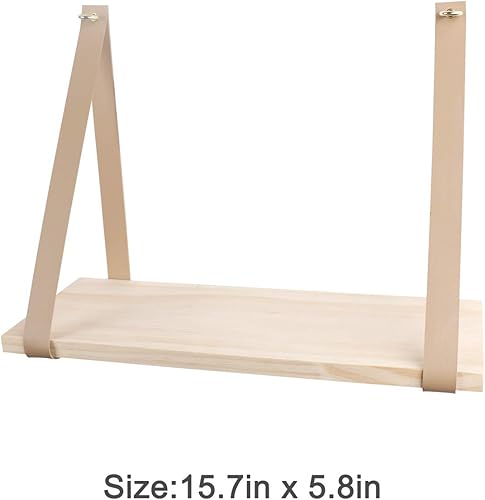 Miniatura 3 de Repisas de madera sostenidas por tiras de piel estante de madera flotantes decoración del hogar cocina sala dormitorio