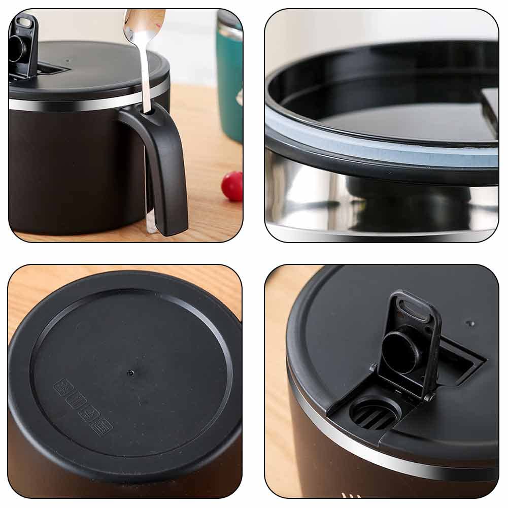 Instant-Nudeln Schüssel, 1300ml, Ramen schüssel mit deckel, Auslaufsicher suppenschüssel, Suppentassen mit henkel, Reis Schüssel, Salatschüssel, Bento Box (Schwarz, Groß)
