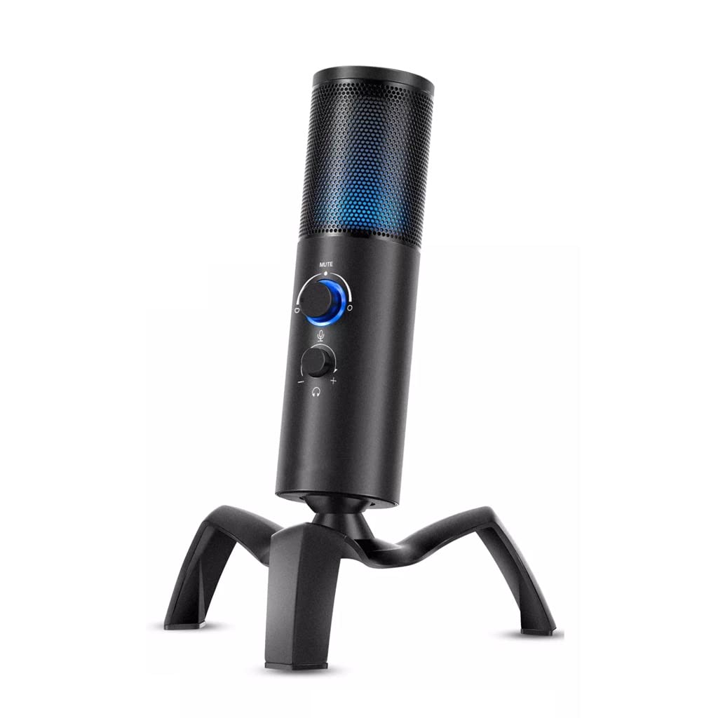 Micrófono de Condensador Profesional Juego Streaming Video Studio Micrófono USB Computadora Cinta de Audio Luz RGB