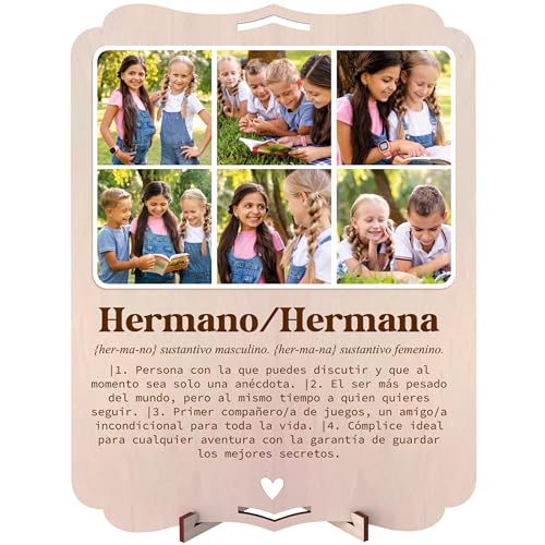 nagu® Marco de Madera 22x30 cm con Frase para Hermano y Hermana, Regalos Originales para Mujer y Hombre, Regalos Personalizados con Set de Letras adhesivas para nombres y fechas y Pie de Soporte