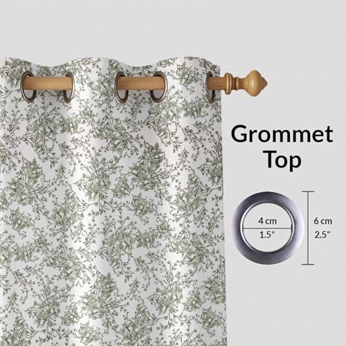 Image of LINENWALAS Cotton Sheer Curtains for Window - Light Filtering 5 Feet Set of 2, Aesthetic Cafe Curtain Floral Printed Drapes with Grommet Hanging - (L 5FT x W 4.5FT, Green Botanical)