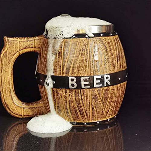 mewmewcat Caneca de cerveja de barril de madeira de aço inoxidável de grande capacidade Barril de ce