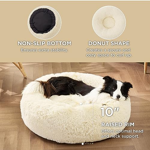 Image of Bedsure Calming Dog Beds Large Sized Dog Donut Washable Pet Bed,36ins Ivory Beige