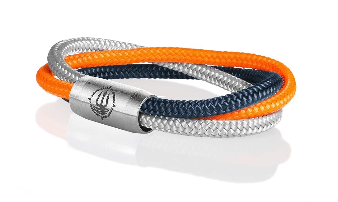 Maritimes Seemannsgarn Segeltau Armband Trinidad grau, navy blau, neon-orange, dreireihig, 8mm
