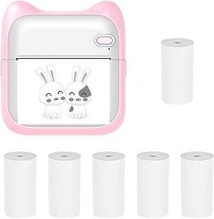 BISOFICE Mini Pocket Photo Printer Portable Thermal Printing Machine 203dpi Wireless BT Connection Receipt Paper Instant Printer Sticker with 6 Roll Thermal Paper 57*25mm Compatible with Android iOS