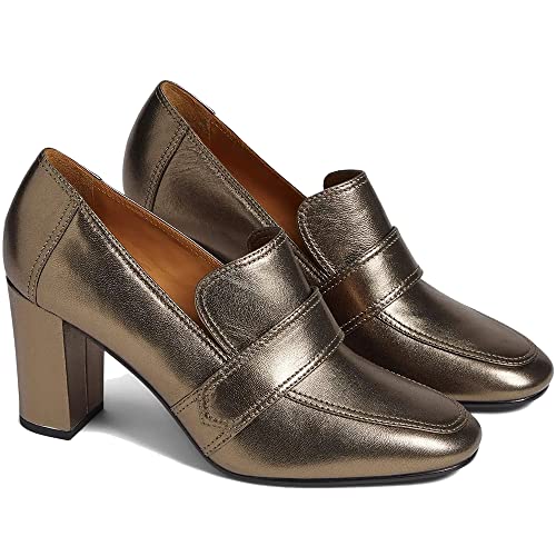 Image of MOOMMO Women Chunky Block Heel Pumps Round Closed Toe Slip On Oxford Loafers Shoes High Heels Snakeskin Work Pump Suede Loafer for Office Ladies Classic Formal Business Professional 4-13 M US