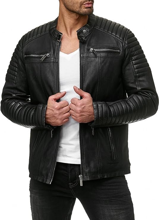 Image of Blaq Ash Men's Faux Leather Hooded Motorcycle Jacket, Zip-Up, with Pockets Removable Hood
