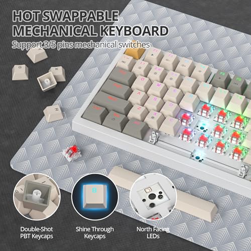 Image of 75% Mechanical Keyboard With Volume Knob, Gasket Hot Swappable RGB Gaming, Wired Custom With Red Switch, 82 Keys Compact Creamy (82 Beige Grey)
