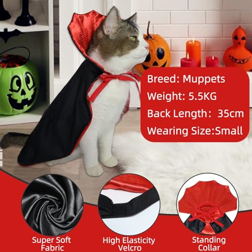 ROSAUI Halloween Hund Umhang, Lustiges Vampir Cape für große, mittlere und kleine Hunde sowie Katzen, Bequemes Haustier Kostüm aus Polyester mit Klettverschluss, Ideal für Halloween Party & Karneval